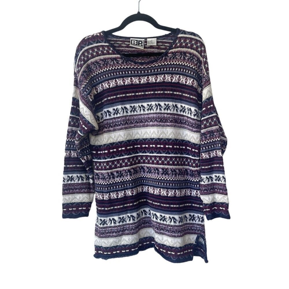 BP Nordstrom Sweater Vintage Fair Isle Size M Navy Knit Patterned Long Sleeve